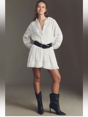 By Anthropologie Embroidered Mini Shirt Dress